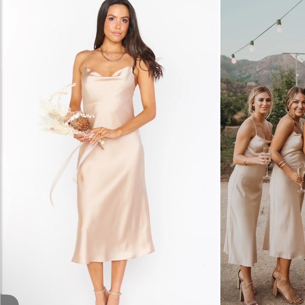 Champagne colour cowl neck bridesmaid dress, size small